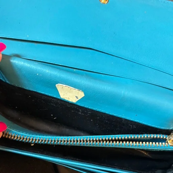 Yves Saint Laurent Blue Embossed Leather Wallet make offer - Picture 7 of 10